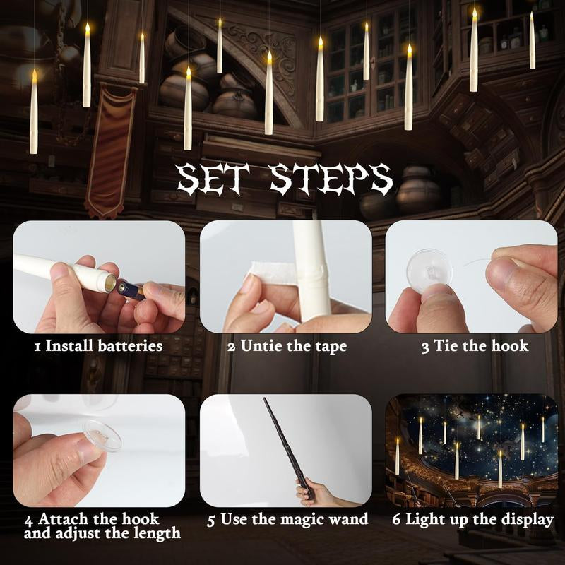 20 Pack LED Floating Candles with Wand Remote, Flickering Warm Light, No Assembly Required - Perfect for Indoor Party Decor, Room Hanging, Birthday Favors
