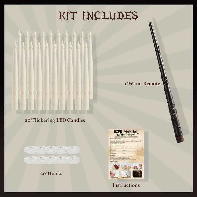 20 Pack LED Floating Candles with Wand Remote, Flickering Warm Light, No Assembly Required - Perfect for Indoor Party Decor, Room Hanging, Birthday Favors