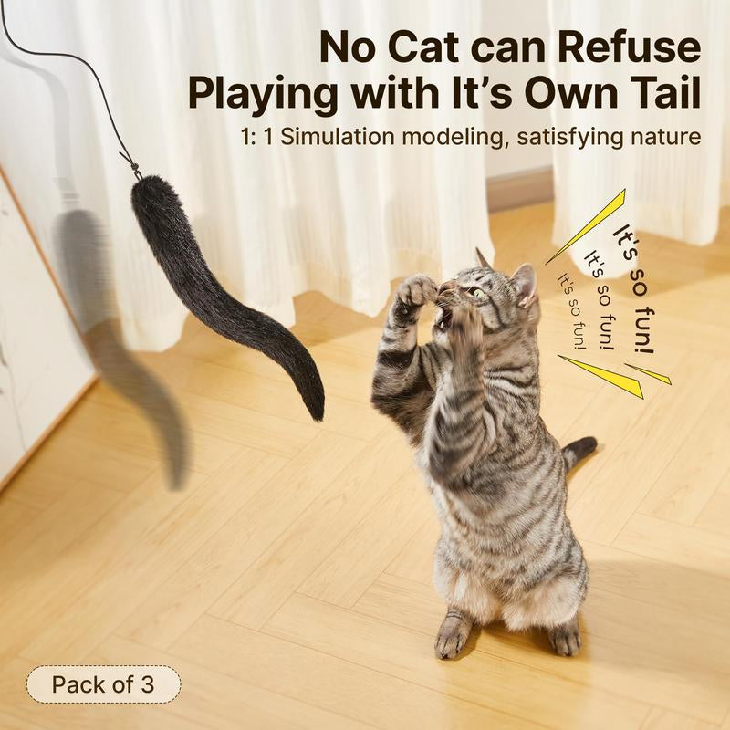 Potaroma Lifelike Tail Simulation Cat Toys, Pack of 3, Fluffy Durable, Crinkle Sound, Interactive Indoor Kitten Kicker for Kitty Exercise 9.8 Inches
