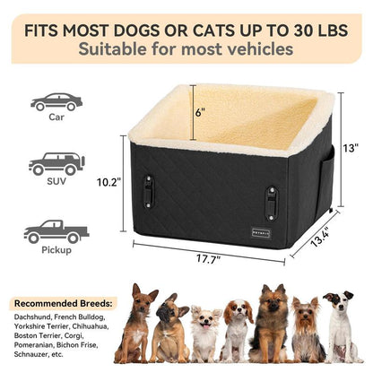 PETSFIT Dog Booster Car Seat, Soft Foam Cat Car Seat with Patented Safety Buckles, Storage Pockets and Detachable Clip-On Safety Leash, Dog Car Seats for Small Dogs under 30 LBS (Purple)